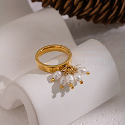 Кольца для пальцев из нержавеющей стали 304 с натуральным пресноводным жемчугом для женщин&nbsp;AG0795