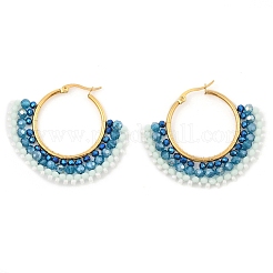 Серьги-кольца из нержавеющей стали 304 и бусин в стиле бохо для женщин EJEW-R001-01G-01