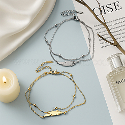 2 шт. двухцветные браслеты из нержавеющей стали с перьями&nbsp;AJEW-GO0002-58