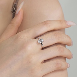 Овальные кольца из стерлингового серебра с родиевым покрытием и микропаве из кубических цирконий для женщин RJEW-F168-08P