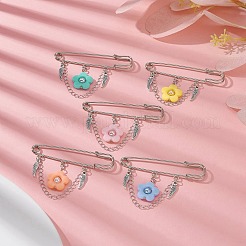 Spilla da balia in ottone con piuma e fiore di perle acriliche&nbsp;JEWB-BR00104