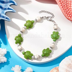 女性用合成ターコイズ＆プラスチックパールビーズリンクブレスレット3個  カメ  ミックスカラー  7-7/8インチ（20cm）&nbsp;BJEW-JB11278