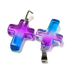 ガラスのペンダント  白金鉄パーツ  クロスチャーム  暗紫色  29x18x5.5mm  穴：7x3.5mm&nbsp;GLAA-H029-05P-03