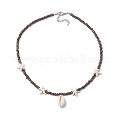 Летние пляжные ожерелья с подвесками из синтетической бирюзы и натуральной морской звезды каури&nbsp;NJEW-JN05207