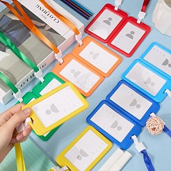 Прямоугольный пластиковый держатель для бейджа с шнурком AJEW-CP0006-04A