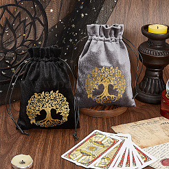 2 шт. 2 стиля прямоугольные золотые тисненые мешочки для хранения карт Таро с завязками на шнурке для гадания с изображением дерева жизни ABAG-CN0001-53