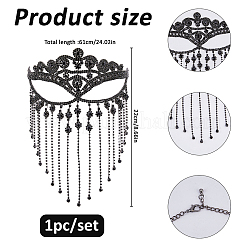 1 masque de bal masqué en alliage avec pompon et strass&nbsp;AJEW-FH0009-04B