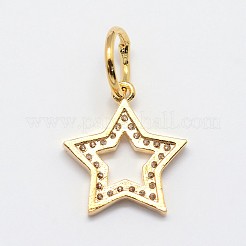 CZ真鍮マイクロパヴェキュービックジルコニア五芒星チャーム  ゴールドカラー  15x14x2mm  穴：4mm  リング：5.5x1.2mm&nbsp;ZIRC-L018-07G