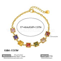 304 Edelstahl Pavé-Armbänder mit Zirkonia-Quadratgliedern für Damen&nbsp;WG6E589-01