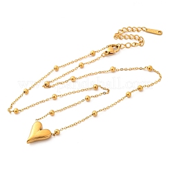 Ионное покрытие (ip) 304 нержавеющая сталь кулон в форме сердца шариковая цепочка ожерелья для женщин NJEW-G142-02G