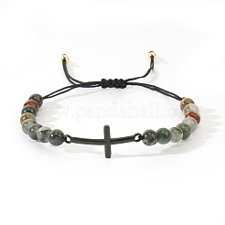 Браслеты из плетеных бусин из натурального пренита круглой формы FL7803-2