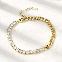 Латунные браслеты с квадратными звеньями из микрофибры с кубическим цирконием BJEW-L460-005G-02