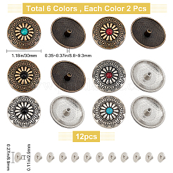 12 bouton en alliage 6 couleurs à 1 trous et turquoise&nbsp;FIND-GF0002-24