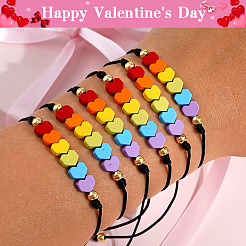 Регулируемый браслет для женщин из черного шнура с бусинами в форме радужного сердца из драгоценных камней.&nbsp;YA9246-1
