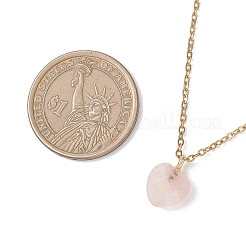 Женское ожерелье-цепочка с подвеской в форме сердца из натурального розового кварца 304 из нержавеющей стали&nbsp;NJEW-JN05796-02