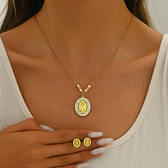 Комплект из 201 овального страза из нержавеющей стали с подвеской в виде Девы Марии и серег-гвоздиков для женщин RA9493