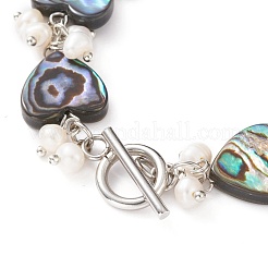 Pulseras de cuentas de concha de abulón natural de corazón / concha de paua&nbsp;BJEW-JB05776-01