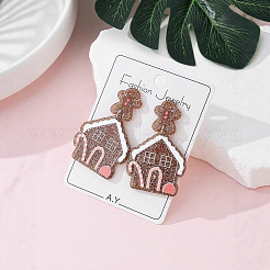 Рождественские акриловые серьги-гвоздики с блестками в виде домика для женщин&nbsp;FS-WG63F56-01