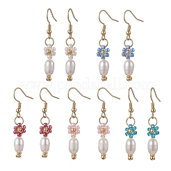 Латунный стеклянный цветок с овальными подвесками EJEW-MZ00442