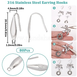 80 шт. крючки для сережек из хирургической нержавеющей стали 316 STAS-SC0005-65
