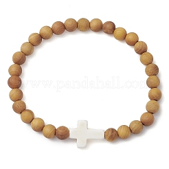 Bracelets extensibles en perles de bois naturel pour femmes&nbsp;BJEW-JB11338-03