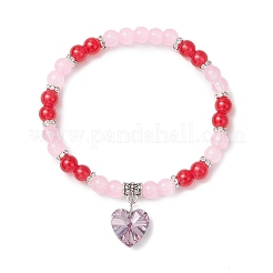 Pulseras con dijes redondos de cuentas de vidrio imitación jade con pintura para hornear&nbsp;BJEW-JB11737-03
