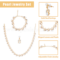 2 set di 2 colori di collana e bracciale con catena a maglie a forma di fiore in plastica con perle sintetiche e orecchini pendenti&nbsp;SJEW-FI0001-21