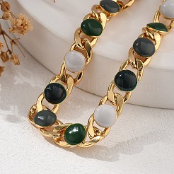 Плоские круглые латунные эмалевые панцирные цепочки браслеты для женщин BJEW-B125-05G