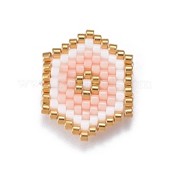 MIYUKI＆TOHO手作り日本のシードビーズリンク  織機模様  六角  ライトサーモン  14~15x18~19x1.7mm&nbsp;SEED-A029-HA01