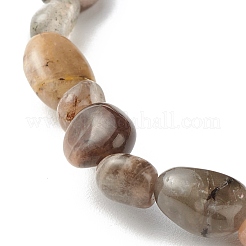 Bracelet extensible de perles de pépites de pierre de soleil noir naturel pour elle&nbsp;BJEW-JB06951-03