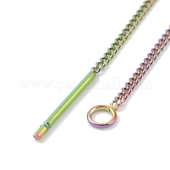 イオンプレーティング(IP) 304 ステンレス スタッド イヤリング ファインディング  カーブチェーン ループ付き耳糸  虹色  109x1x0.4mm  穴：1.7mm  ピン：0.7mm&nbsp;STAS-E161-07RC