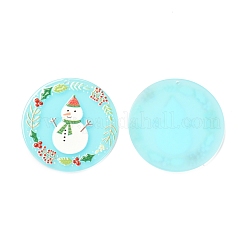 クリスマステーマ3Dプリントレジンペンダント  DIYイヤリングアクセサリー  模様付きのフラットラウンド  雪だるま模様  37.5x2.5mm  穴：1.6mm&nbsp;RESI-I036-02A
