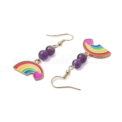Женские серьги с подвесками из радужного сплава с эмалью и натуральным аметистом EJEW-JE05923