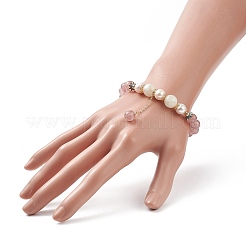Braccialetto elasticizzato con quarzo fragola naturale e pietra di luna bianca e perline con ciondoli nappa per le donne&nbsp;BJEW-JB09009-01