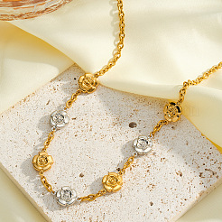 Collares de cadena de eslabones de flores de rosa de acero inoxidable 304 de dos tonos para mujer&nbsp;FS-WGCC2B1-01