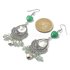 Herz-Kronleuchter-Ohrringe aus natürlichem grünem Aventurin und malaysischer Jade (gefärbt).&nbsp;EJEW-JE05364-02