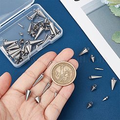 60個6スタイル304ステンレススチールペンダント  スパイク/コーン  ステンレス鋼色  6.5~14x2~7mm  穴：1~2mm  10個/スタイル&nbsp;STAS-UN0042-49
