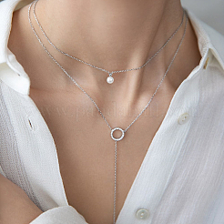 Комплекты из круглых серег-гвоздиков и ожерелий с имитацией жемчуга из стерлингового серебра SP9186-4