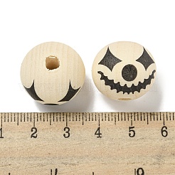 プリントウッドヨーロピアンビーズ  ハロウィンテーマビーズ  ラウンド  パパイヤホイップ  19~20mm  穴：4mm&nbsp;WOOD-G022-08B-17