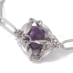 Круглые браслеты-мешочки в технике макраме с звеньями из смешанных драгоценных камней BJEW-JB10275