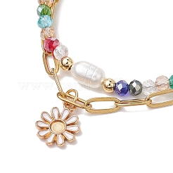 Многониточные браслеты из гальванического стекла и искусственного жемчуга BJEW-JB10430