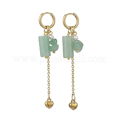 Серьги-кольца с кисточками из нержавеющей стали 304 с зеленым авантюрином EJEW-JE06731-02