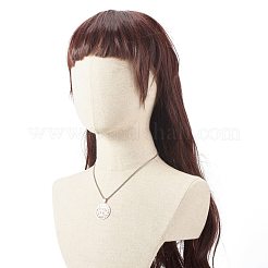 Не тускнеющий плоский круглый кулон с деревом жизни ожерелье для девушек и женщин&nbsp;NJEW-JN03711