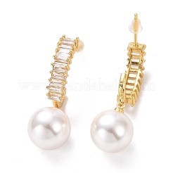 Pendientes colgantes de circonita cúbica transparente en forma de C con perlas de plástico&nbsp;EJEW-A072-10LG-A