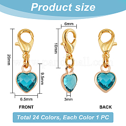 24 Stück 24 Farben facettierte Herz-Glas-Anhänger-Dekoration&nbsp;HJEW-PH0001-68