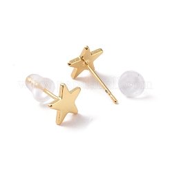 女性のための真鍮の星のスタッドピアス  カドミウムフリー＆鉛フリー  ゴールドカラー  7.5x8mm  ピン：0.9mm&nbsp;KK-A166-02G