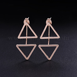 シンプルなファッションの本物のローズゴールドメッキスタッドピアス  二重の三角形と  32x16mm&nbsp;JE352A