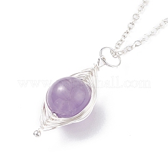 Collier pendentif rond tressé en pierre naturelle&nbsp;NJEW-JN03819-01