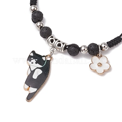 Браслеты из плетеных бусин из натуральной лавы BJEW-TA00621-01