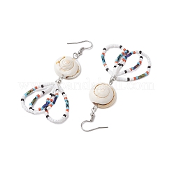 Orecchini pendenti da donna con perline di semi di vetro a forma di fiore&nbsp;EJEW-MZ00203-03